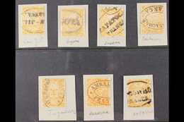 1868 5c Orange (Scott 53, SG 51) Seven Used Stamps With Various Oval Postmarks Incl San Jil, Bogota, Zapatoca, Barbacoas - Colombia