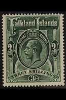 1921 3s Green, Wmk Script CA, Geo V, SG 80, Very Fine Mint. For More Images, Please Visit Http://www.sandafayre.com/item - Falkland Islands