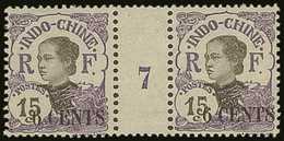 INDO-CHINA 1919 6c On 15c Violet In A "Millesimes" Gutter Pair With Number "7" Yv 77, Never Hinged Mint. For More Images - Autres & Non Classés