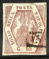 NAPLES 1859 - 61 10gr Red Brown, Type I, POSTAL FORGERY, Sass F3, Horizontal Crease But Exceedingly Rare. Cat Sass €27,5 - Non Classificati