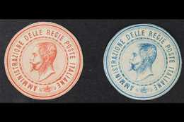 1864 PACKAGE SEAL ESSAYS. An Attractive Duo Of Small Format Circular Package Seal Essays In Blue & Red. Lovely Condition - Unclassified
