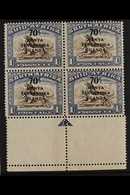 1941 70c On 1s Brown And Chalky Blue Block Of 4 (2 Pairs), With Bottom Margin Arrow Showing Variety "Crescent Moon Flaw" - Vide