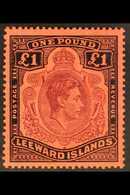 1938 - 1951 £1 Brown Purple And Black On Salmon, Geo VI, Variety "Missing Pearl", SG 114ba, Superb Mint Og, Barest Hint  - Leeward  Islands