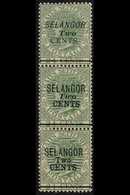 SELANGOR 1891 2c On 24c Green, SG 44 - 46, As A Superb Mint Vertical Strip Of 3. For More Images, Please Visit Http://ww - Other & Unclassified