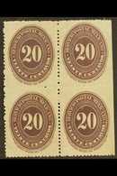 1890-95 20c Dark Violet Numeral On Watermarked Wove Paper Perf 12, Scott 220A (see Note After SG 174), Never Hinged Mint - Messico