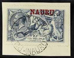 1916 - 23 10s Pale Blue, DLR Seahorse, SG 23, Superb Used On Piece With Central PO Pleasant Island Cds Cancel. For More  - Nauru