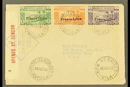FRENCH 1941 (16 June) Censored Cover (home-made Re-used Envelope) To USA Bearing 1941 5c, 10c & 15c "France Libre" Overp - Altri & Non Classificati