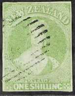 1855-58 1s Green On Blued No Wmk Paper, SG 6, Very Fine Used With 4 Neat Even Margins, Lightly Cancelled. A Lovely Examp - Other & Unclassified