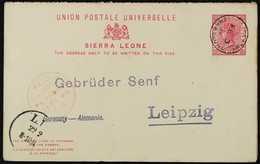 1896 1d+1d Carmine Complete Reply Postcard Addressed To Germany, Cancelled By "Freetown" Cds, Plus Red "Paid Liverpool B - Sierra Leone (...-1960)