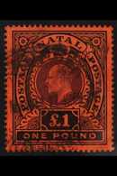 NATAL 1908-09 KEVII £1 Purple And Black / Red, SG 171, Fine Used With Unusual Rubber Registered Oval Pmk. For More Image - Non Classés