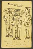 1918 HAND ILLUSTRATED POSTCARD KGV ½d Stationery Postcard, Hand-drawn Illustration Of A Soldier Flanked By Two Sergeants - Unclassified