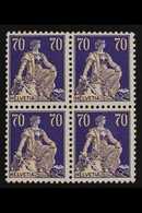 1921-34 70c Buff & Violet "Helvetia", Grilled Gum, Mi 171z, SG 243a,  BLOCK OF 4, Never Hinged Mint (4 Stamps) For More  - Altri & Non Classificati