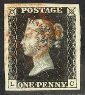 1840 1d Black 'LC' Plate 5, SG 2, Superb Used With 4 Very Large Margins & Red MC Cancellation. Exceptional. For More Ima - Unclassified