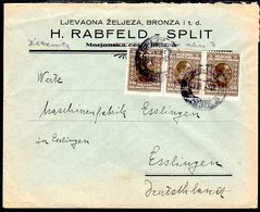 YUGOSLAVIA 1928 Commercial Cover To Germany With Flood Relief Surcharge 0.50 + 0.50 D. X 3.  Michel 192 - Brieven En Documenten
