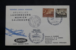 LUXEMBOURG - Enveloppe 1er Vol Luxembourg / Munich En 1957, Affranchissement Et Cachets Plaisants - L 55498 - Storia Postale