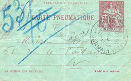 France - "Carte Pneumatique Pour Paris"(CPP) N° 2521 (entiers Postaux) (1897-1898) En Date Du 18/03/1907. - Pneumatiques