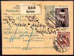 YUGOSLAVIA 1923 Parcel Card With Mixed Franking Including War Invalids 20 D. Surcharge - Brieven En Documenten