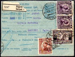 YUGOSLAVIA 1923 Parcel Card With Mixed Franking Including War Invalids 8 D. Surcharge - Briefe U. Dokumente