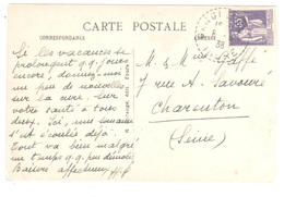 GARGILESSE Indre Carte Postale Étranger Dest Charenton Seine 55 C Violet Paix Laurens Yv 363 Ob 6 8 1938 - Lettres & Documents