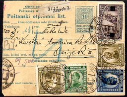 YUGOSLAVIA 1923 Parcel Card With Mixed Franking Including War Invalids 20 D. Surcharge - Briefe U. Dokumente