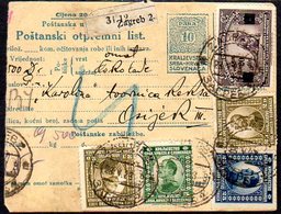 YUGOSLAVIA 1923 Parcel Card With Mixed Franking Including War Invalids 20 D. Surcharge - Storia Postale