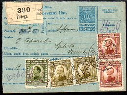 YUGOSLAVIA 1922 Parcel Card With Definitive Franking - Cartas & Documentos