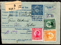 YUGOSLAVIA 1922 Parcel Card With Definitive Franking - Covers & Documents