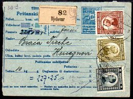 YUGOSLAVIA 1922 Parcel Card With Definitive Franking - Covers & Documents