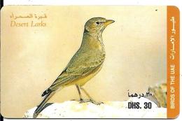 CARTE-PREPAYEE-ETISALAT-OISEAU DESRT LARKS-Alouette-Plastic Epais-TBE-RARE - Sperlingsvögel & Singvögel