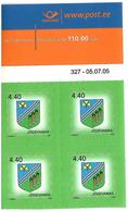 Estonia 2005 . COA Of Jogeva County. 1v: 4.40 -self Adhesive. Block Of 4. Michel # 523 - Estonia