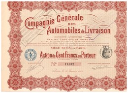 Titre Ancien - Compagnie Générale Des Automobiles De Livraison - Société Anonyme - Titre De 1913 - Automovilismo