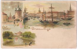 Latvia Lettland 1901 Gruss Aus Riga, Majorenhof, Ship Ships, Pulverturm, Stadtcanal, Dunaquai - Latvia