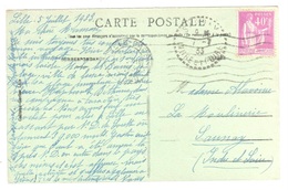 LILLE Nord Carte Postale 40c Paix Lilas Yv 281 Dest Saunay Indre Loire Marque Arrivée Ob 1933 - Lettres & Documents