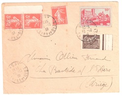 GAGNY Seine Et Oise Lettre 3c Semeuse Orange 1c Mercure 90c Château Pau Yv 278A 404 449 Ob 19 12 1939 - Cartas & Documentos