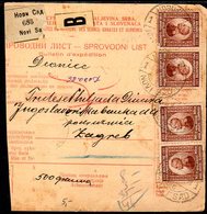 YUGOSLAVIA 1922 Parcel Card With Definitive Franking 10 D. X 4 + 5 D. (on The Back) - Briefe U. Dokumente