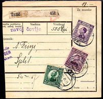 YUGOSLAVIA 1924 Parcel Card With Definitive Franking And 5 D. On 8 D. Surcharge - Brieven En Documenten