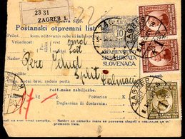 YUGOSLAVIA 1921 Parcel Card With Definitive Franking - Covers & Documents