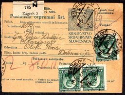 YUGOSLAVIA 1922 Parcel Card With Definitive Franking - Covers & Documents