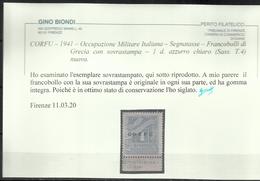 CORFU' OCCUPAZIONE MILITARE ITALIANA 1941 SOPRASTAMPATO DI GRECIA SEGNATASSE POSTAGE DUE TASSE TAXE 1d MNH CERTIFICATO - Corfù