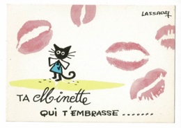 Carte Illustrée Lassalvy " Ta Minette Qui T'embrasse " Chatte Et Marques De Rouge à Lévres - Pas Circulé - Lassalvy