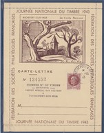 = Journée Nationale Du Timbre 1943 Carte Lettre Rochefort Sur Mer 10 Octobre N517 Type Pétain De Bersier 1f50 Brun-rouge - Stamp's Day