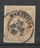 France N° 43Bd  Bistre Brun Oblitéré AB Aspect TB  Oblitéré Cachet à Date Type 13...  - 1870 Emission De Bordeaux