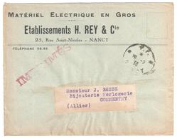 NANCY M Et M Lettre Imprimé Entête Matériel Électrique REY Ob P.P. Nancy 28 2 1933 - Cachets Manuels