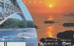 Télécarte Ancienne JAPON / NTT 390-032 - Pont & Coucher De Soleil TBE - Bridge & Sunset JAPAN Front Bar Phonecard - Landschaften