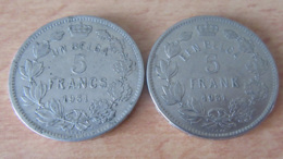 Belgique - 2 Monnaies 5 Francs & 1 Belga 1931 - Versions En Français Et En Néerlandais - 5 Frank & 1 Belga