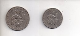 REF MON3  : 2 Monnaies Coin DJIBOUTI 50 Et 10 Francs 1977 - Dschibuti