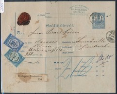 1877 5kr Díjjegyes Szállítólevél Budapestről Franciaországba 10 és 25 Centes Francia Illetékbélyegekkel, R! - Sonstige & Ohne Zuordnung