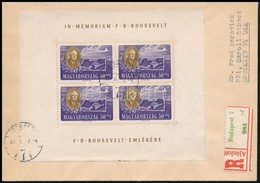 1947 Roosevelt 50f Egyenes Képállású Kisív Ajánlott Levélen "BUDAPEST" - "NEW YORK" - Sonstige & Ohne Zuordnung