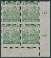 ** 1919 Magyar Posta 5Ft ívsarki Négyestömb Elfogazva - Autres & Non Classés