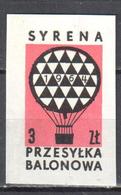 Poland 1964 Balloon Label - Syrena  - Imperforated - Unused - Unclassified